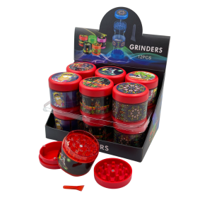 3 Part Magnetic Grinder With Assorted Designs -12ct Display [ALGRN-12CT] 