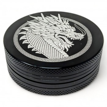 Custom Engraved Chinese Dragon 62mm 2 Part Grinder - Black [CE-AG003D62-BLK]