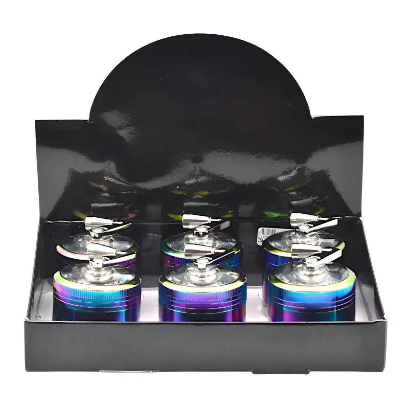 55mm Rainbow 4-Part Metal Herb Grinder – 6ct Display