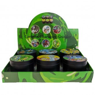 55MM 4 Part UV RM Black Zinc Alloy Grinder Display of 6 [SAG115] 