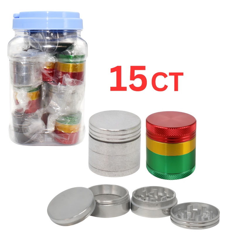 Assorted Design 32mm 4-Part Metal Herb Grinders – 15ct Jar