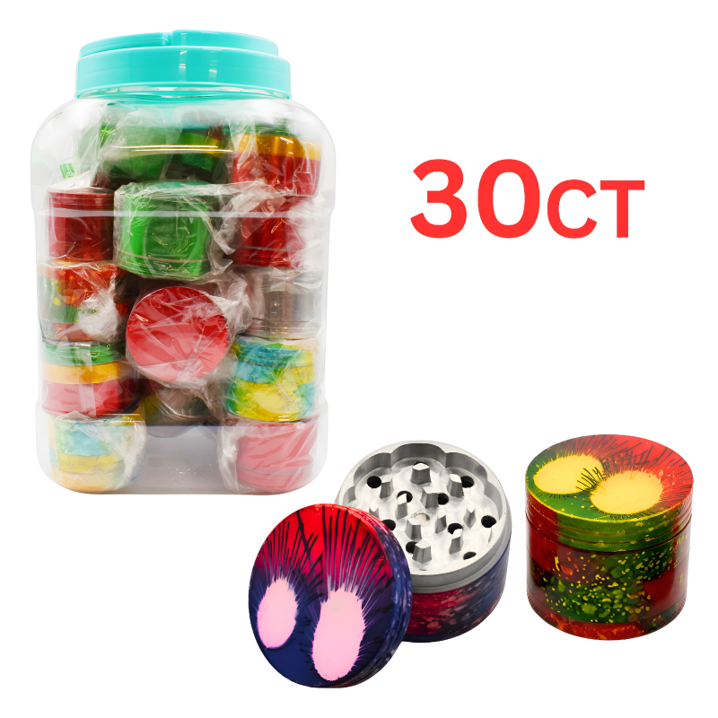 Colored Series 50mm 4-Part Metal Herb Grinders – 30ct Jar