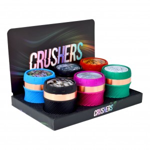 63mm 4 Part Crushers Spin Lid, Curved Body Grinder 6ct Display - [GR423]