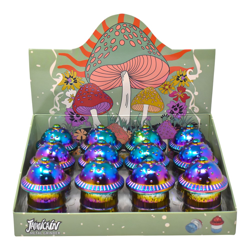 Take It Easy Rainbow Mushroom Herb Grinders – 12 Count Display