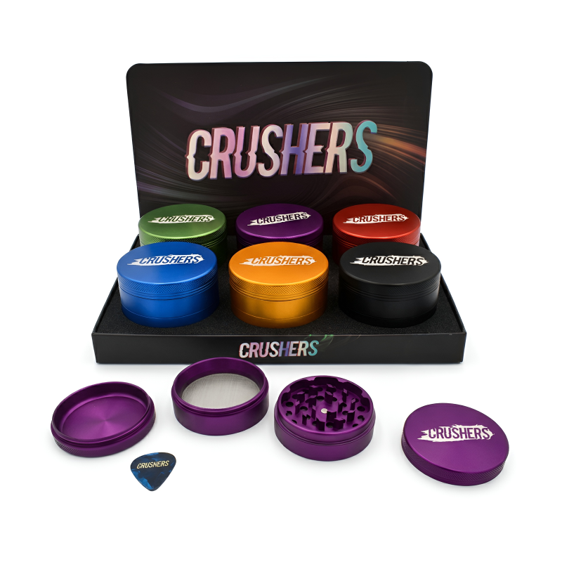 Crushers 55mm 4-Part Metal Herb Grinder – Assorted Colors – 6ct Display