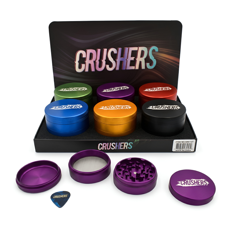 Crushers 63mm 4-Part Metal Herb Grinder – Assorted Colors – 6ct Display