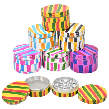 50mm Striped 4-Parts Metal Herb Grinder – 6ct Pack