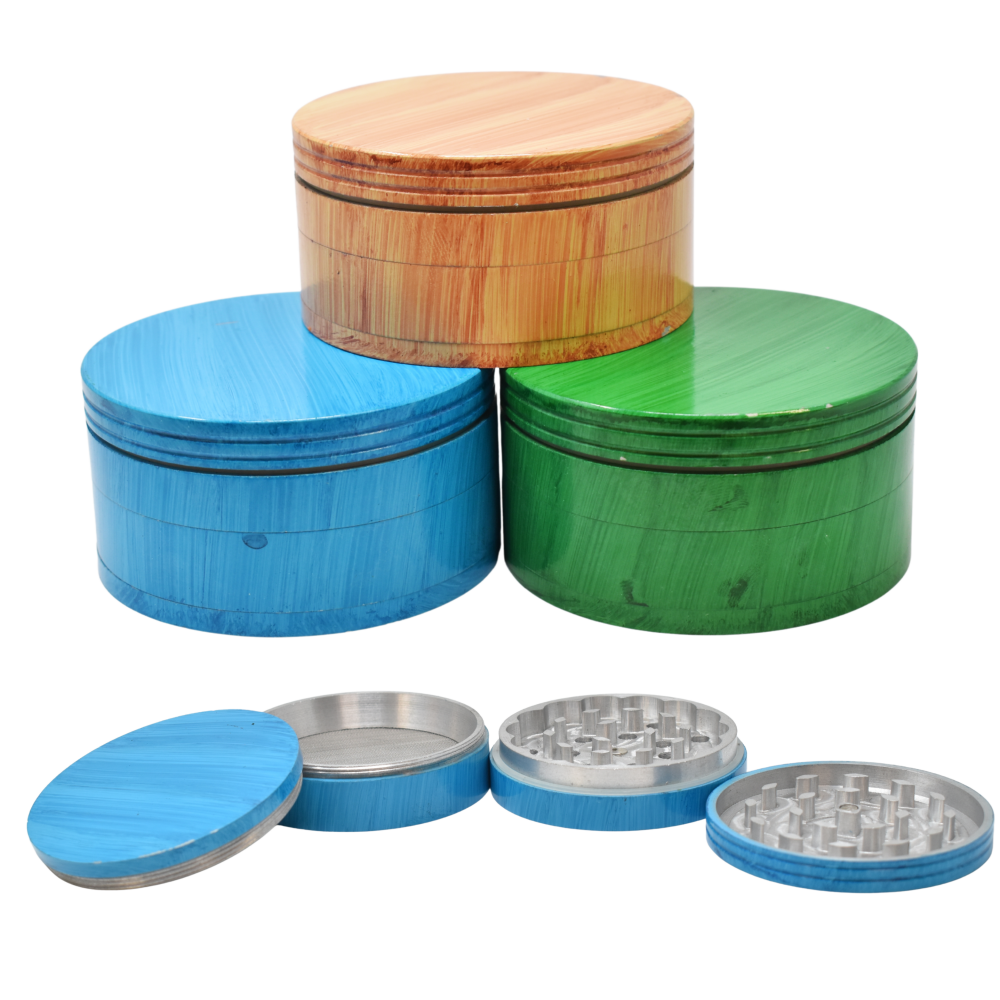 80mm Assorted Color Wooden 4-Parts Herb Grinder with Pollen Catcher