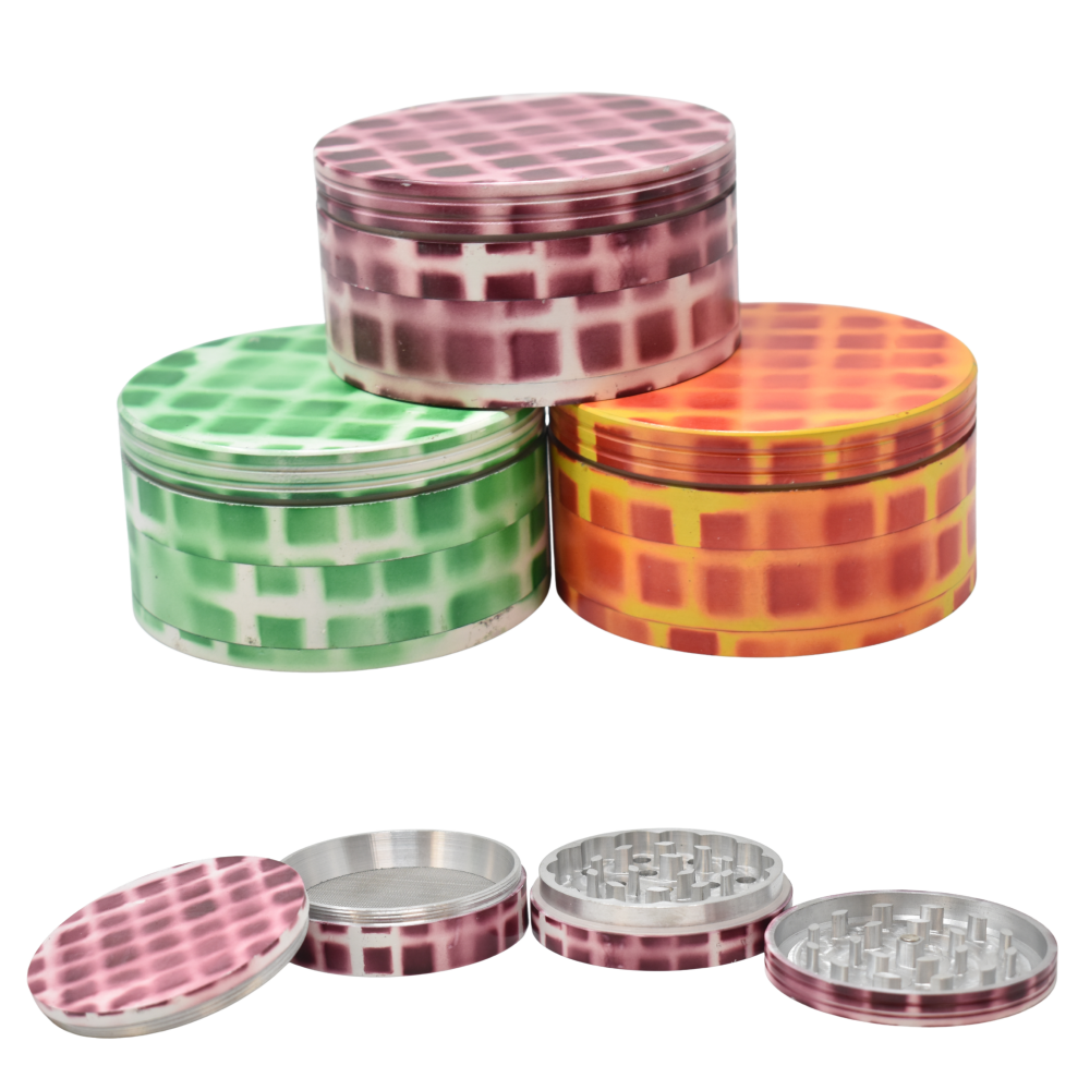 80mm Assorted Color Waffle Grid 4 Parts Herb Grinder with Pollen Catcher
