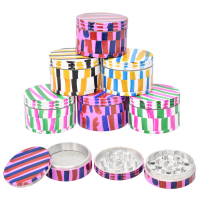 55mm Assorted Colors Stripe Design 4- Parts herb grinders 6ct -  display