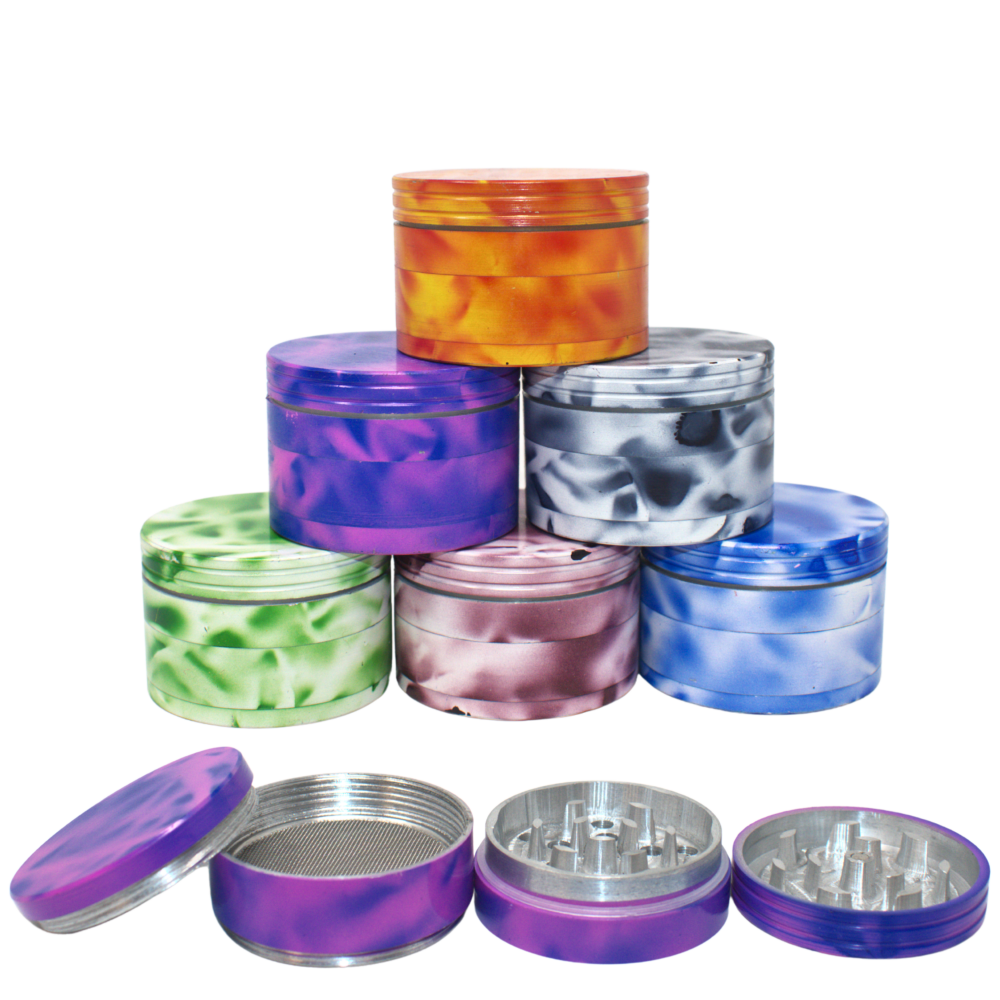 50mm assorted color lava design 4-part herb grinder 6ct display