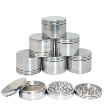 50mm Silver Finish 4-Part Herb Grinder – 6ct Display