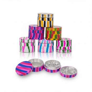 42mm Assorted Color Stripe Design 4-Part Herb Grinder – 6ct Display