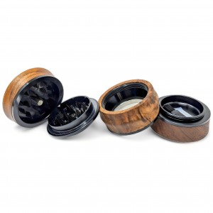 Grind in Style - 4 Parts Black Metal Core Wooden Herb Grinder - Black WB-01-BLK]