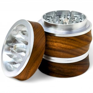 Grind in Style - 4 Parts Silver Metal Core Wooden Herb Grinder - Silver [WB-01-SL]