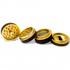 Golden Gleam - 4 Parts Satin Gold Core Wooden Herb Grinder - Gold [WB-04]