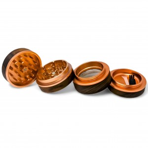 Silver Symphony - 4 Parts Satin Silver Core Wooden Herb Grinder - Rose Gold [WB-04-RG]