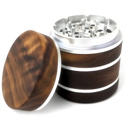Silver Symphony - 4 Parts Satin Silver Core Wooden Herb Grinder - Silver [WB-04]