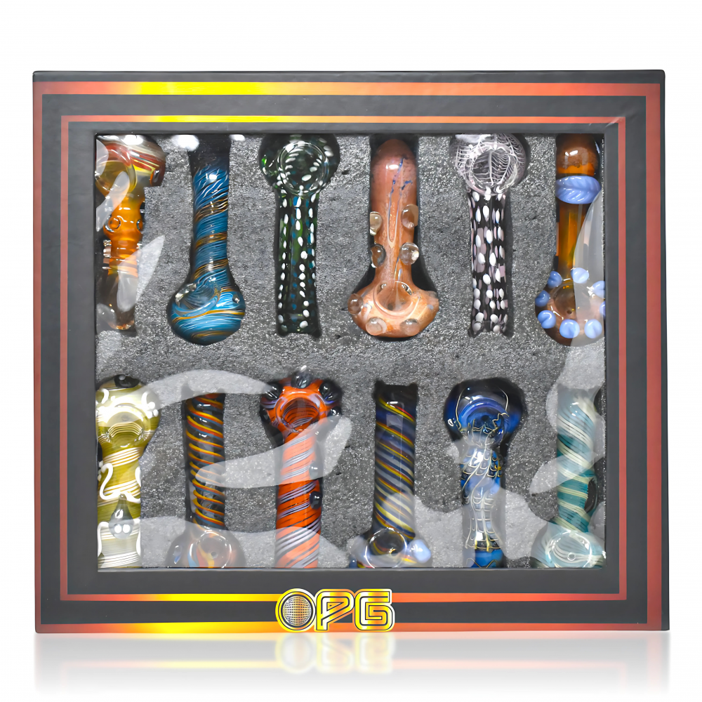 4 Inch Multi Marble Hand Pipe – On Point Glass – 12 Count Assorted Display