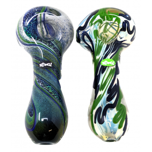 ZONG 4.5" Assorted Design Frit & Dicro Art Twisted Line Hand Pipe (Pack of 2) - [BFHP-03]