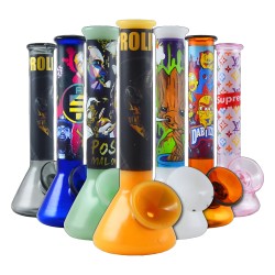 4" Beaker Water Pipe Shaped Glass Hand Pipe Assorted colors - [BHP-001]