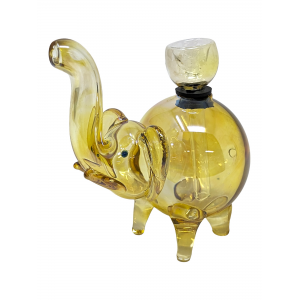 Gold Fumed Elephant Glass On Rubber Animal Hand Pipe - [BK143]