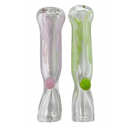 3" Slyme Swirl Ribbon Clear Flat Mouth Chillum Hand Pipe - (Pack of 2) [CH381]