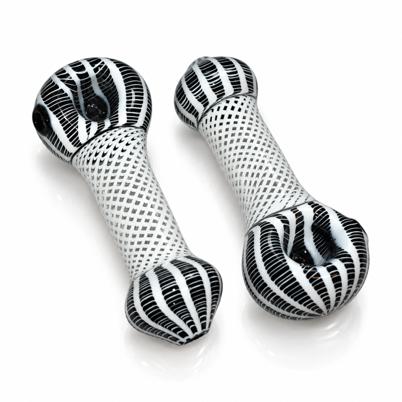 4.5" Black & White Reticello Pattern Premium Glass Hand Pipe – 2ct Pack