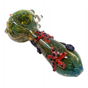 5" Frit & Star Fish Art Spoon Hand Pipe - [DJ583]