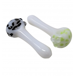 5" Jade White Dotted Head Art Spoon Hand Pipe (Pack of 2) - [DJ600]