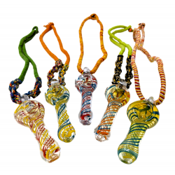 2.5" Silver Fumed Color Ribbon Swirl Pendent Hand Pipe on Hemp Rope (Pack of 5) - [DJ607]