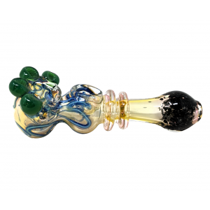 5.5" Gold Fumed Double Bowl Rainbow Polka Dot Mouth Hand Pipe (Pack of 2) - [DJ610]