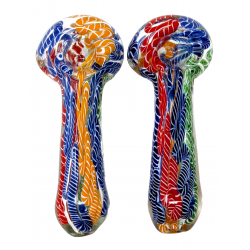 5" Rainbow Braided Ribbon Clear Body Spoon Hand Pipe - (Pack of 2)  [DJ617]