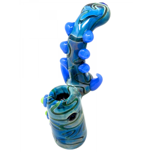 7" Horn Marble Bubbler Flat Mouth Hand Pipe - [DJ632]