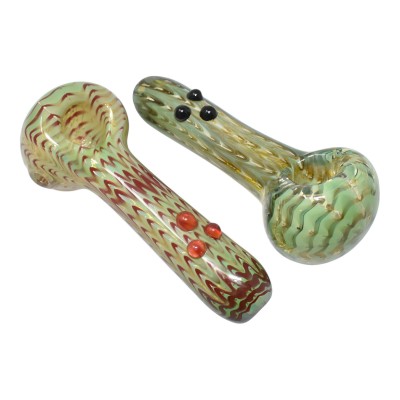 4" Textured Zigzag Pattern w/ Marble Accents Hand Pipe - 2 Pack