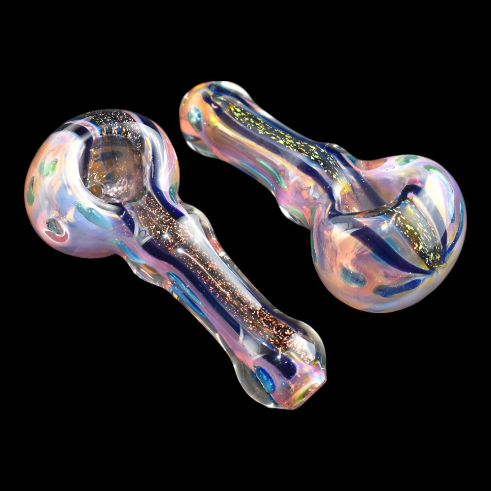 3.5" Iridescent Dotted Dicro Art Wide Neck Spoon Hand Pipes – 2 Pack A