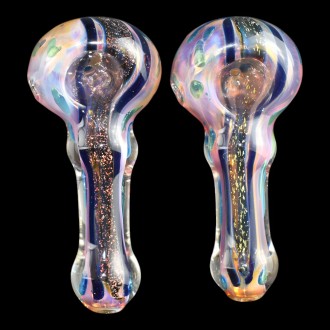 3.5" Iridescent Dotted Dicro Art Wide Neck Spoon Hand Pipe - 2 Pack - A