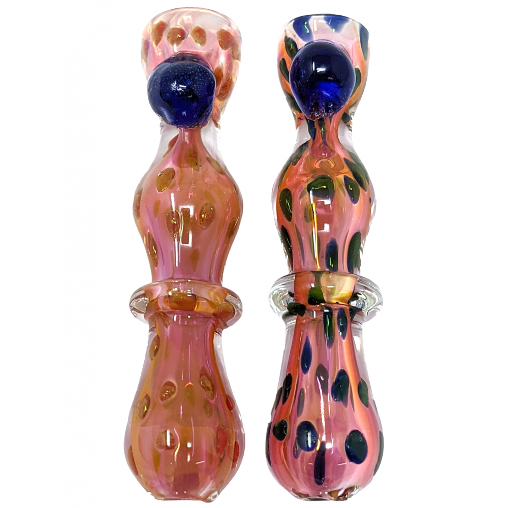 3" Gold Fumed Dicro Dot Double Bubble Chillum Hand Pipe (Pack of 2) - [GWRKP143]