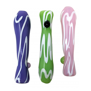3'' Slyme with White Swirly Curve Chillum Hand Pipe - (Pack of 3) [GWRKP4]
