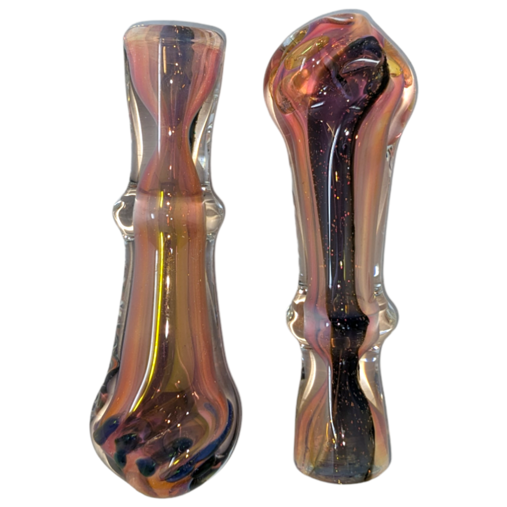 3   Gold Fumed Galaxy Stripe Twist Mouth Chillum Hand Pipe - (Pack of 2) [GWRKP9]