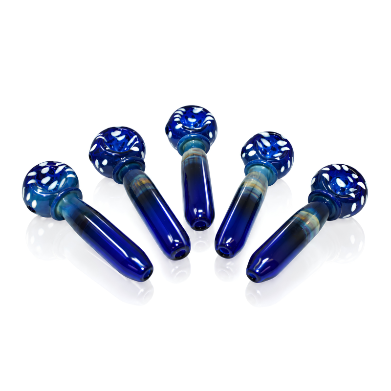 3.5" Cobalt Blue White Dot Ringed Color Tube Glass Spoon Pipe – 5ct Pack