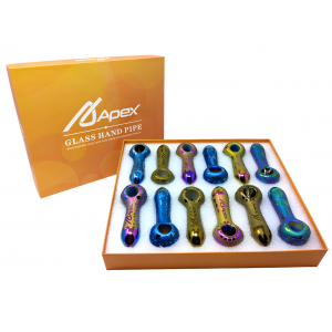APEX 4" Frosted Art Hand Pipe 12Ct Display [HPD31]