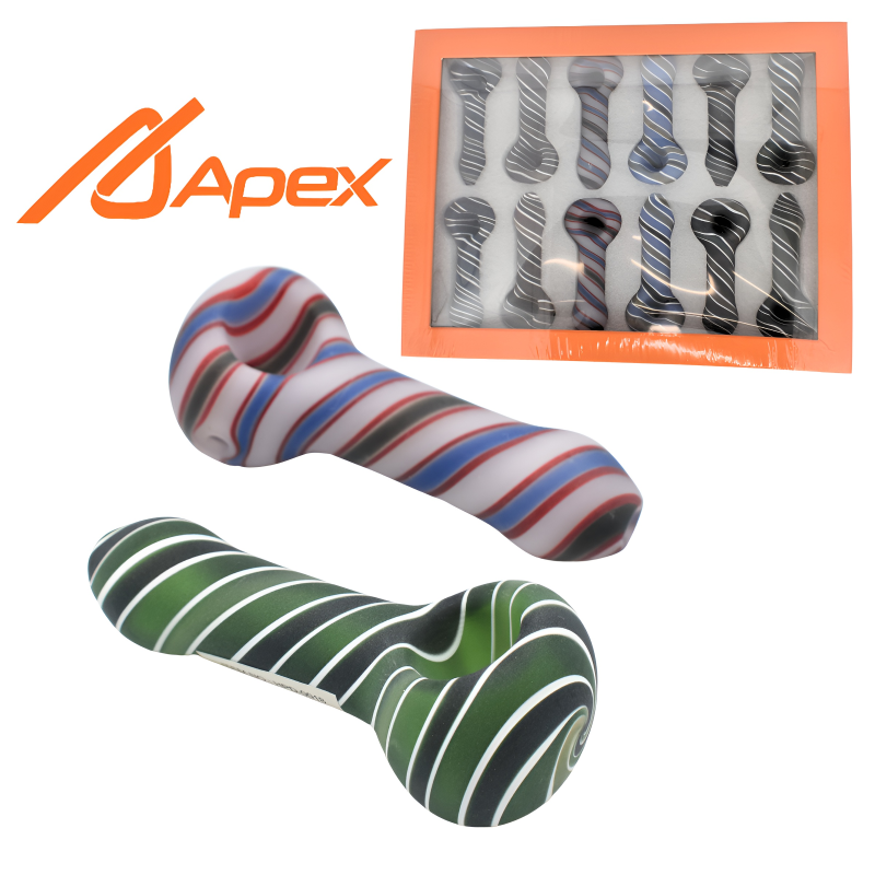 Apex 4" Sandblasted Spiral Design Spoon Hand Pipe – 12ct Display