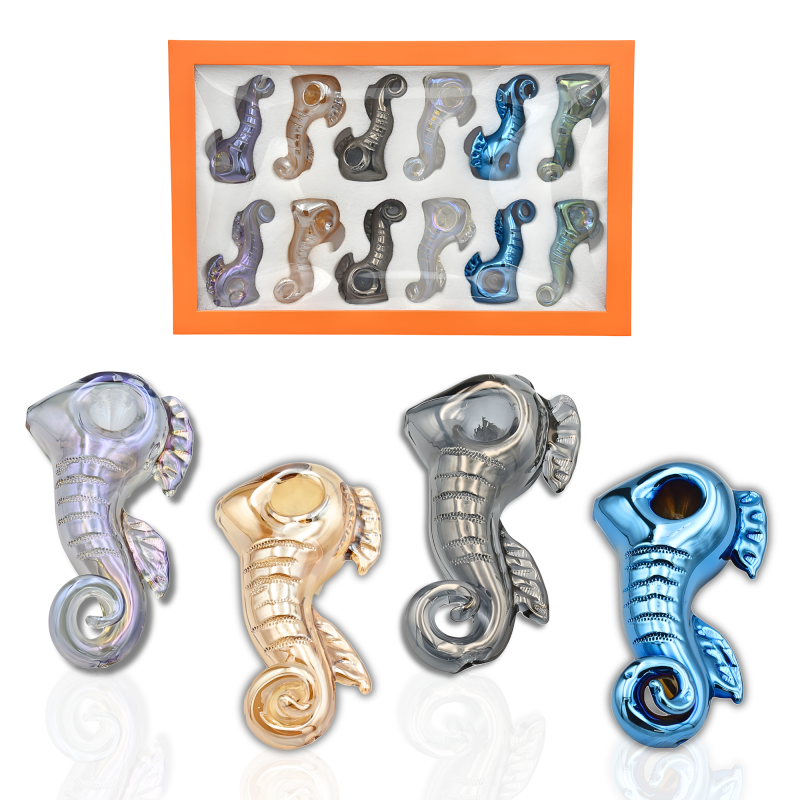 4" Apex Seahorse Electroplated Hand Pipe – 12ct Display
