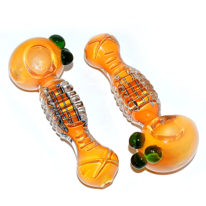 6 inch gold fumed ribbed body glass hand pipe 2ct pack