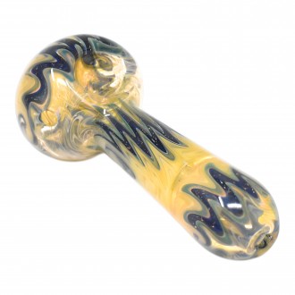 4" Gold Fumed Wig Wag Art Spoon Hand Pipe - [KK02]