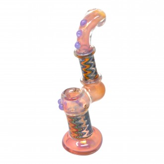 6.5" Gold Fumed Multi Marble Wigwag Art Bubbler Hand Pipe - [KK07]