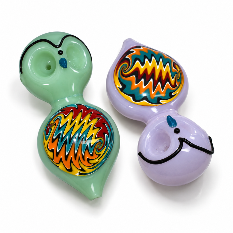 4.5" OWL Face Wigwag Dual Mouth Premium Glass Hand Pipe – 2ct Pack