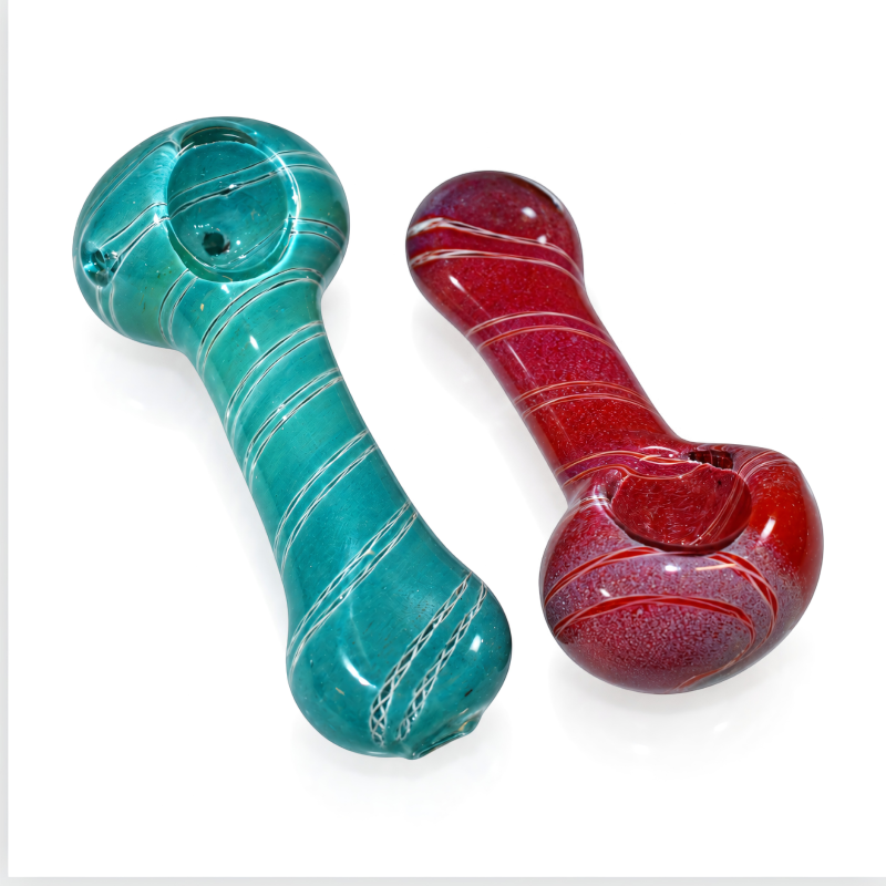 3.5" White Spiral Line Mixed Color Frit Glass Hand Pipe – 2ct Pack