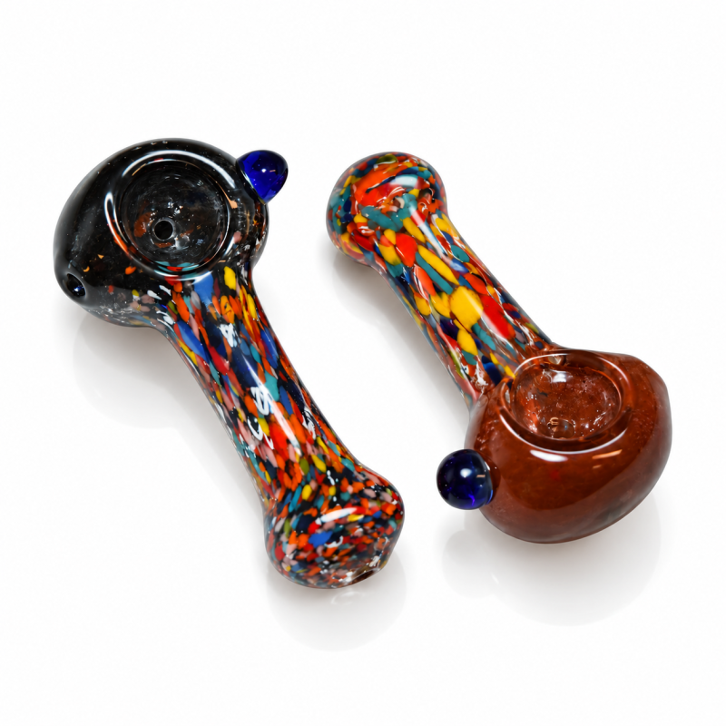 3.5" Multicolor Fritted Premium Glass Spoon Pipe – 2ct Pack